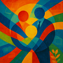 This vibrant abstract creation reflects the teamwork and shared purpose within Noordgesig Primary School’s leadership. The interwoven shapes and radiant colours represent collaboration, harmony, and the collective drive to see every learner thrive.