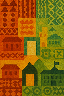 This evocative abstract artwork honours the heritage of Noordgesig and its deep ties to education. The patterns and colours reflect cultural pride, while the open doorway symbolises the new opportunities the school provides for generations to come.